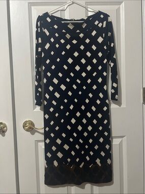 Tory Burch Navy and White Geometric Shift Dress -